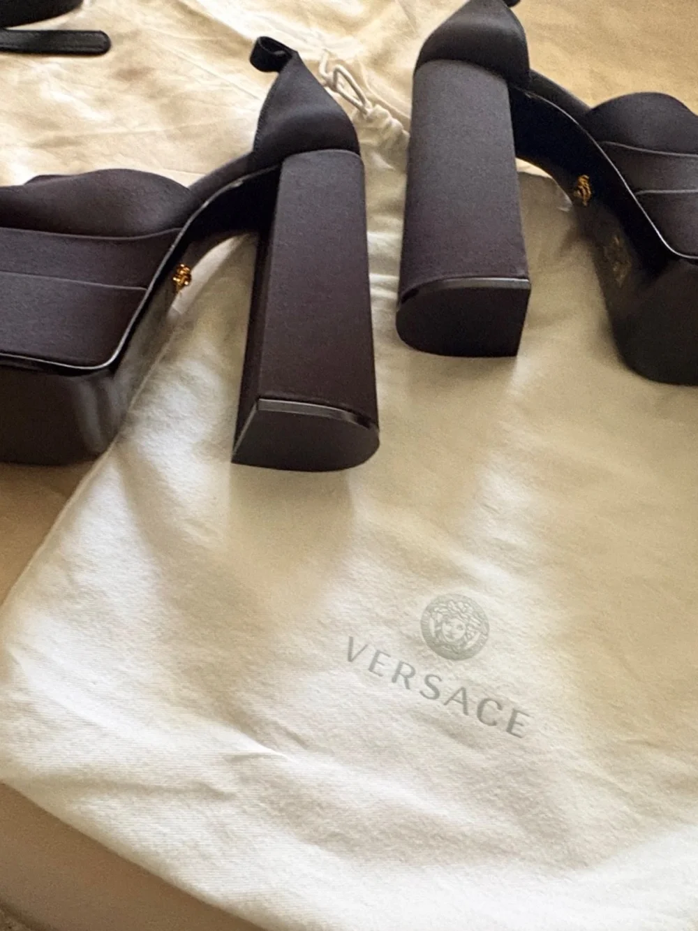 Versace Medusa Aevitas platform sandals black satin size 39